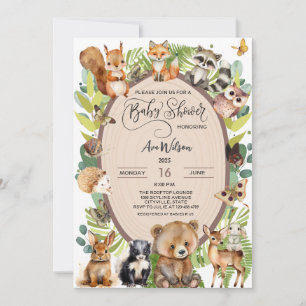 Invitación Curte rústico de Baby Shower para animales de bosq
