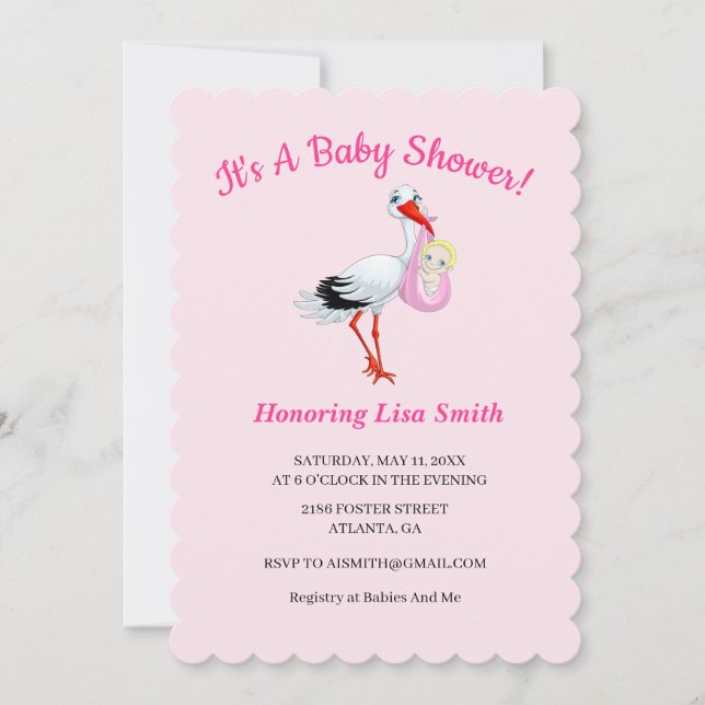 Invitación Curte Special Delivery Stork Baby Shower (Anverso)