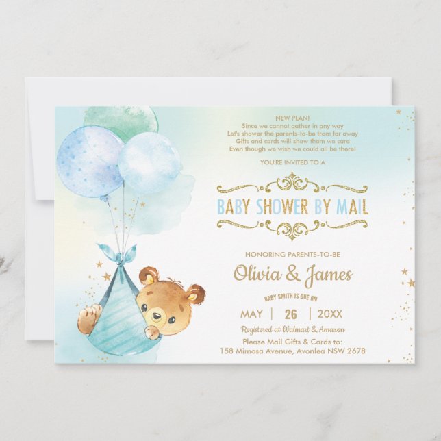 Invitación Curte Teddy Bear Baby Shower virtual por Mail Boy (Anverso)
