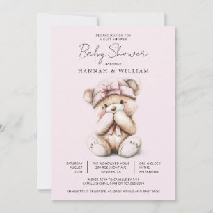 Invitación Curte Teddy Bear Pink Baby Baby Shower