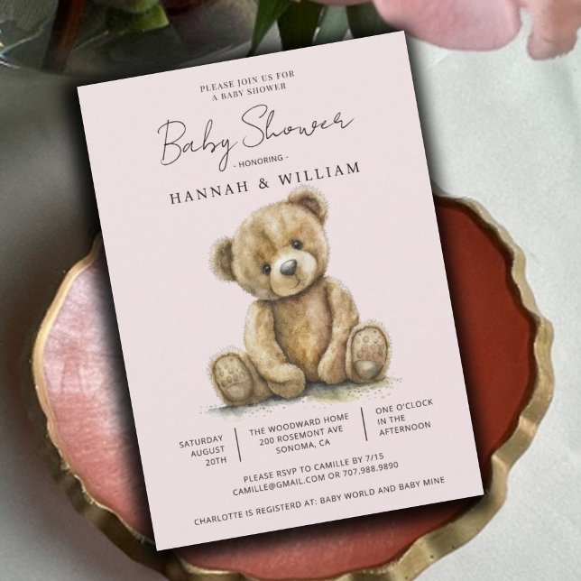 Invitación Curte Teddy Bear Pink Baby Baby Shower (Subido por el creador)