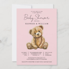 Invitación Curte Teddy Bear Pink Baby Baby Shower