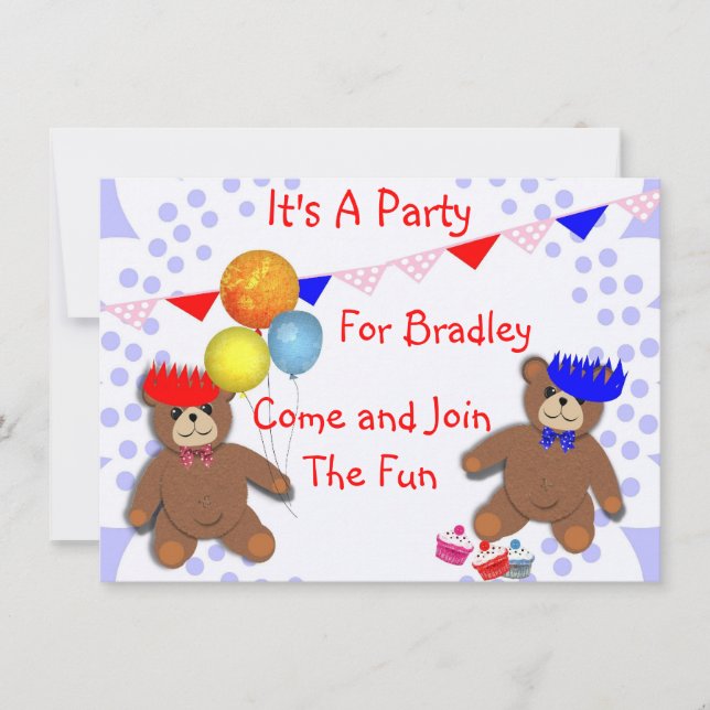Invitación Curte Teddy Bears Fun Kids Party Invitions (Anverso)