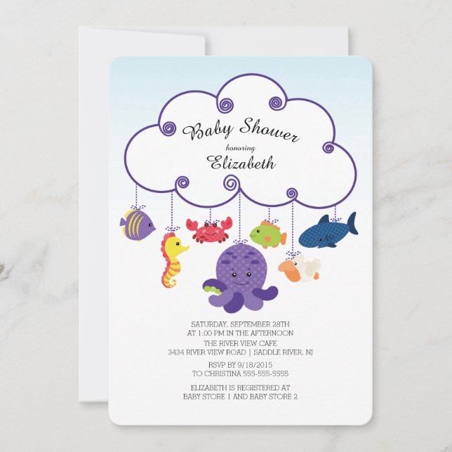 Invitación Curte Under the Sea Baby Shower Invitation (Anverso)