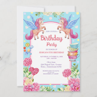 Invitación Curte Unicornios Flores Acuarela Invitati