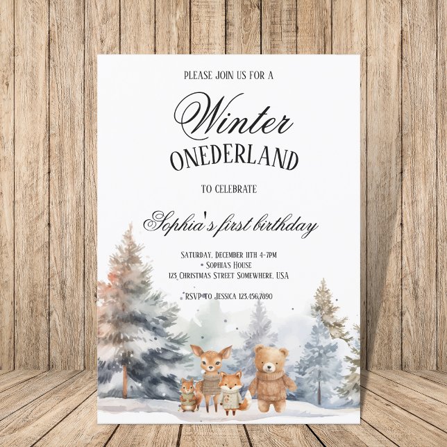 Invitación Curte Winter Onederland Birthday Pine Woodland (Subido por el creador)