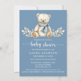 Invitación Curte Winter Teddy Bear Baby Shower Blue