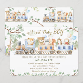 Invitación Curte Woodland Animals Train Greenery Baby Shower