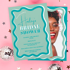 Invitación Curva azul retro verde azulada duchas onduladas de