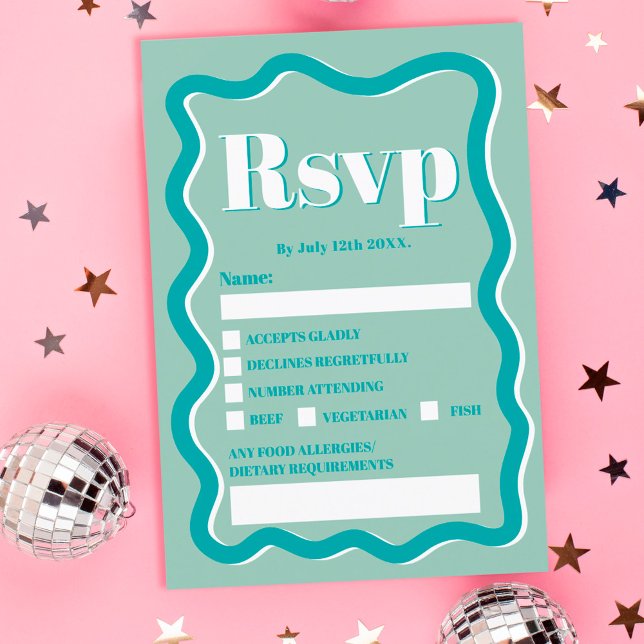 Invitación Curva azul verde azulada retro squiggle rsvp (Subido por el creador)