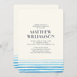 Invitación Curva de agua azul moderna Tiras de bautismo Invit