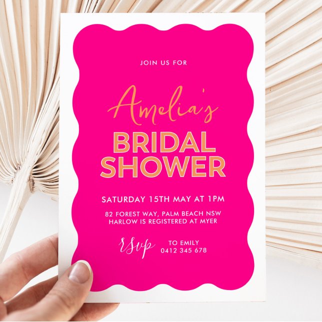 Invitación Curva de onda rosa caliente ducha de novia brillan (Subido por el creador)