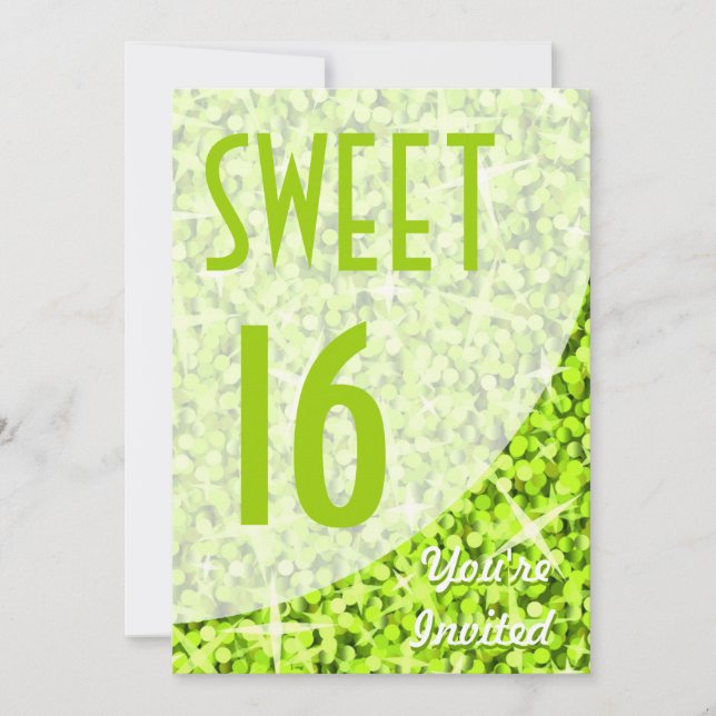 Invitación Curva Glitz Lime "Sweet 16" (Anverso)