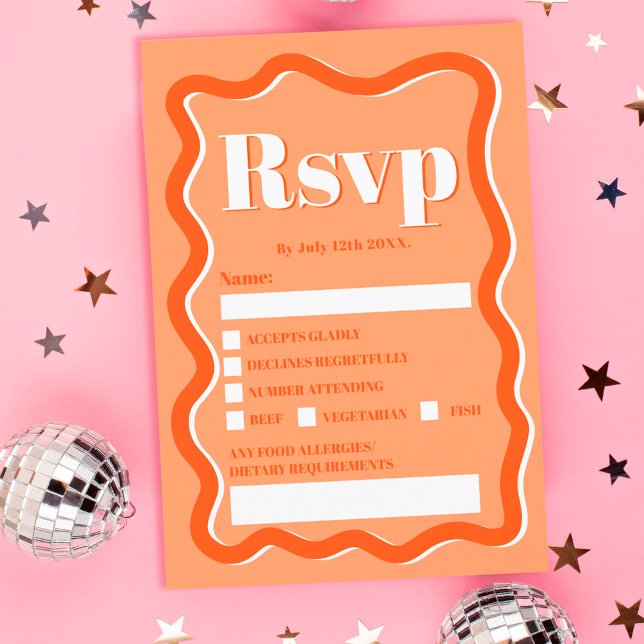 Invitación Curva naranja retro squiggle wavy rsvp (Subido por el creador)