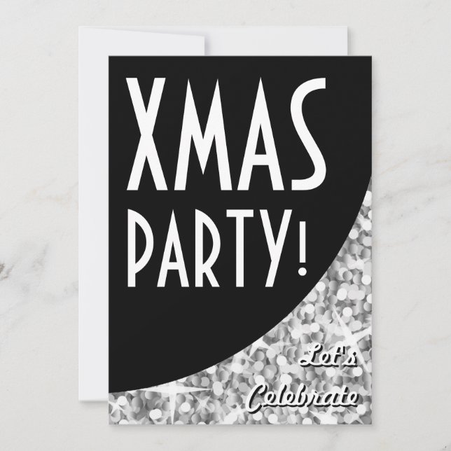 Invitación Curva negra de Glitz Fiesta de Navidad (Anverso)