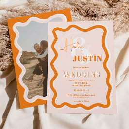 Invitación Curva retro terracota squiggle wavy foto boda