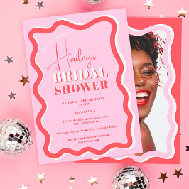 Invitación Curva roja rosa retro ducha de novia ondulada