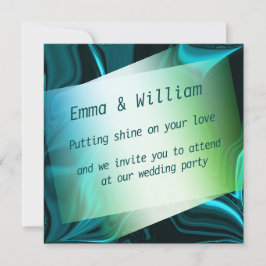 Invitación Curvas de cian claro y oscuro sobre fondo oscuro.