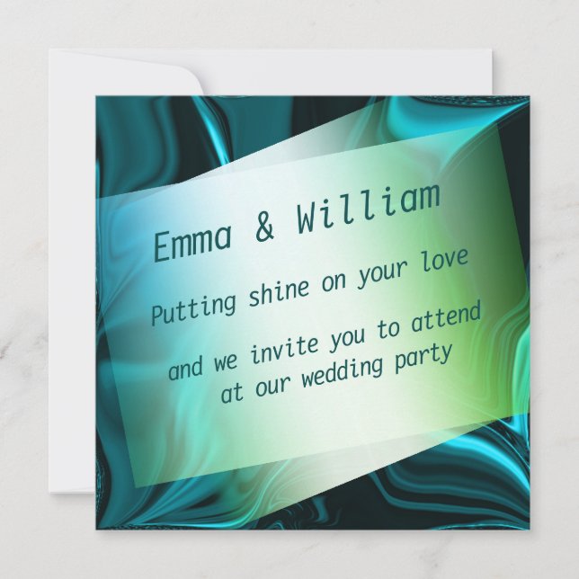 Invitación Curvas de cian claro y oscuro sobre fondo oscuro. (Anverso)