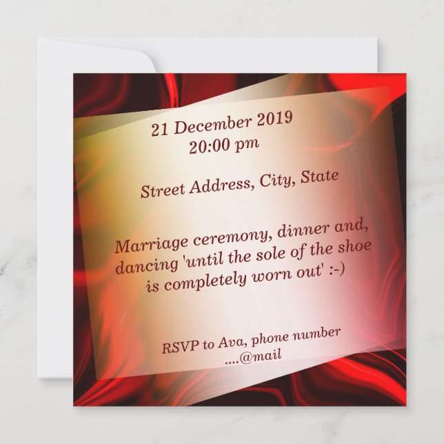 Invitación Curvas rojas y oscuras sobre fondo oscuro (Reverso)