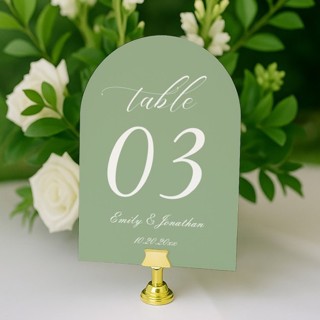 Invitación Curved Sage Green Wedding Table Number (Subido por el creador)