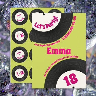 Invitación Custom 18th Birthday Colourful Retro Fun Record