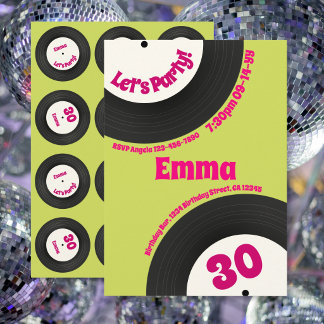 Invitación Custom 30th Birthday Colourful Retro Fun Record
