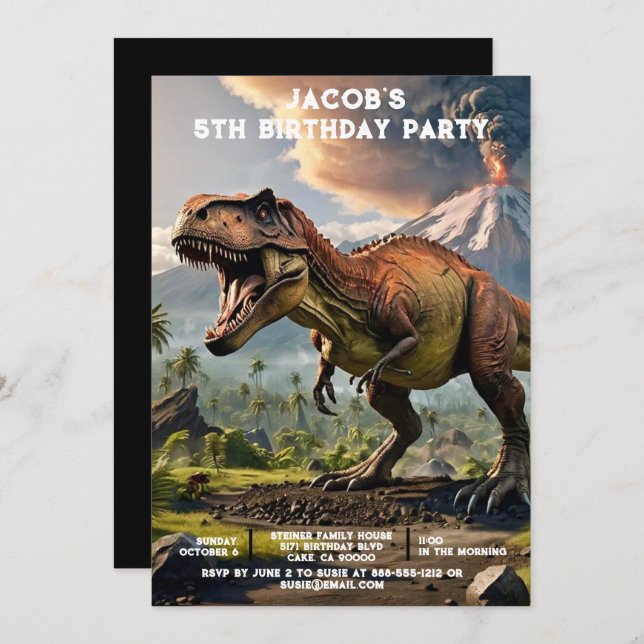 Invitación Custom Age Dinosaur Birthday Party Invitations (Anverso / Reverso)