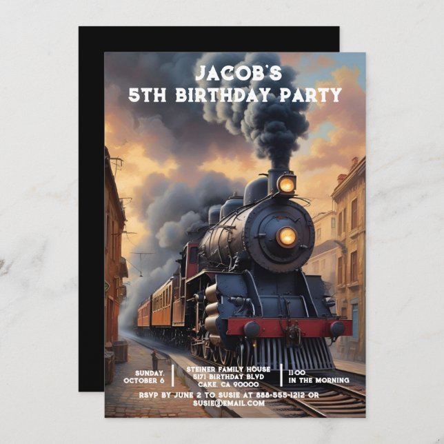 Invitación Custom Age Train Birthday Party Invitations (Anverso / Reverso)