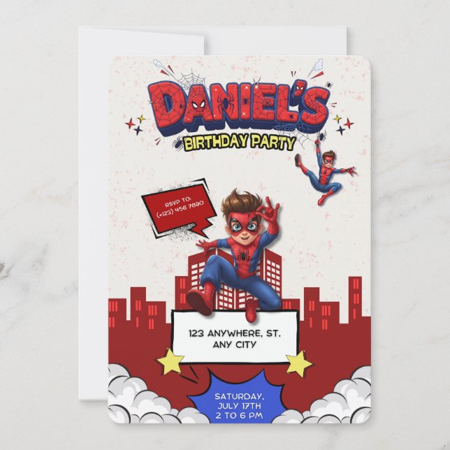 Invitación Custom Anime Spider-Man Birthday Invitation  (Anverso)