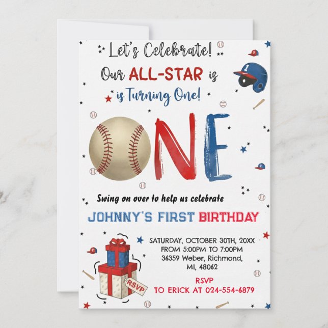 Invitación Custom Baseball Birthday Party Invitation (Anverso)