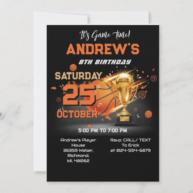 Invitación Custom Basketball Birthday Invitation Template (Anverso)