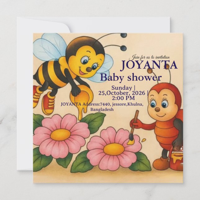 Invitación Custom bee baby shower  (Anverso)