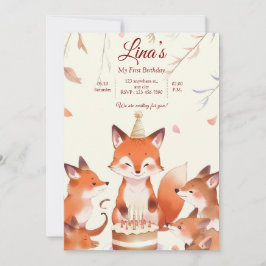 Invitación Custom Birthday Invitation with Cute Foxes