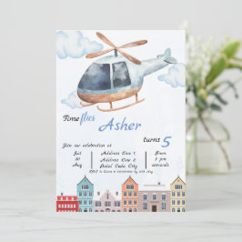 Invitación Custom Blue Watercolor Helicopter Boys Birthday
