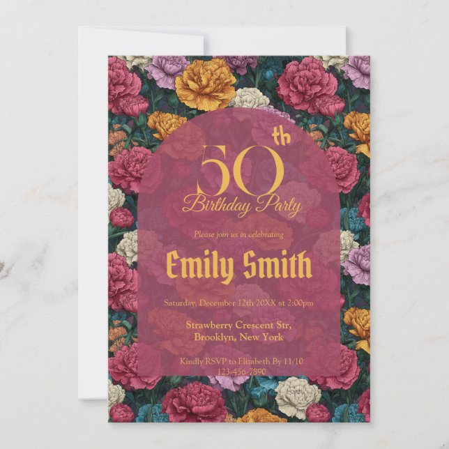 Invitación Custom Carnation Petal 50Th Birthday (Anverso)