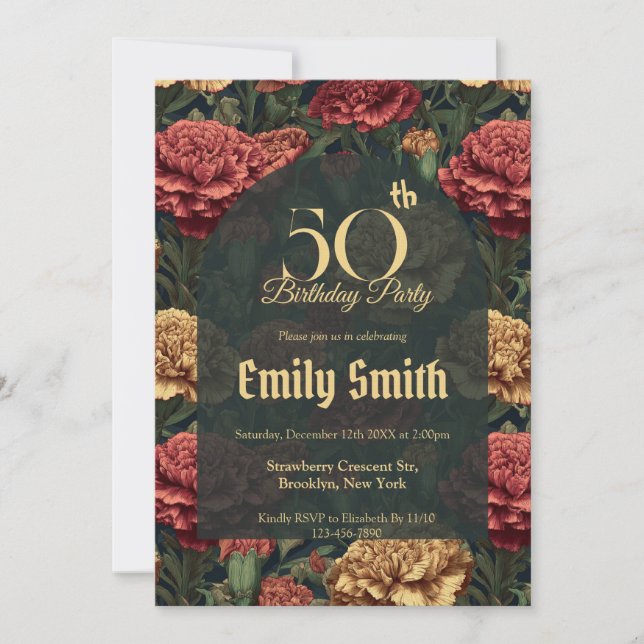 Invitación Custom Carnation Sparkle Boho Birthday (Anverso)