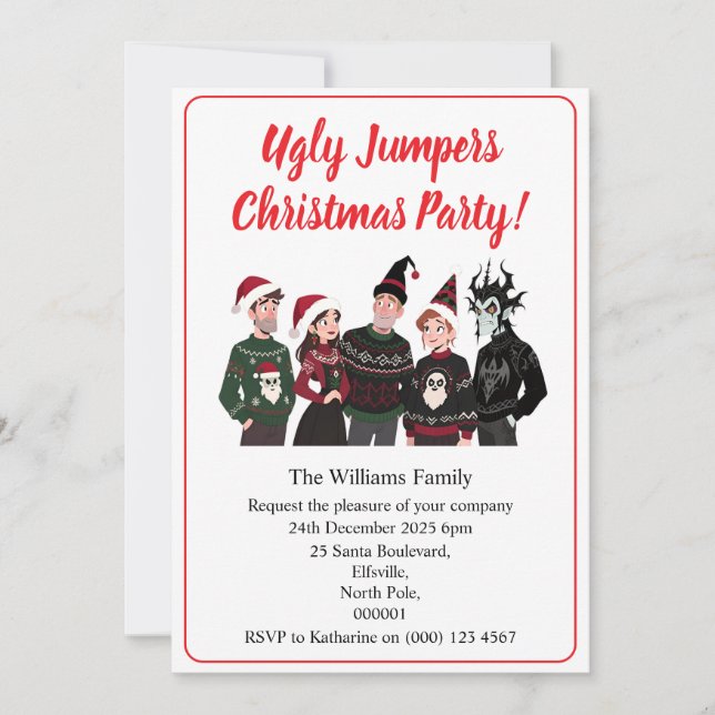 Invitación Custom Christmas Party Ugly Jumper Xmas (Anverso)