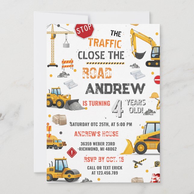 Invitación Custom Construction Dump Truck Birthday  (Anverso)