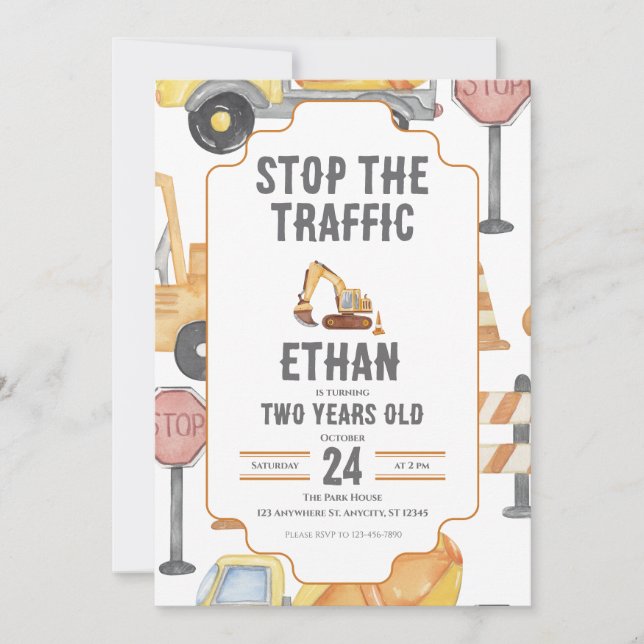 Invitación Custom Construction Truck Birthday Invitation Kids (Anverso)