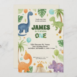 Invitación Custom Dino Jungle 1st Birthday Invitation