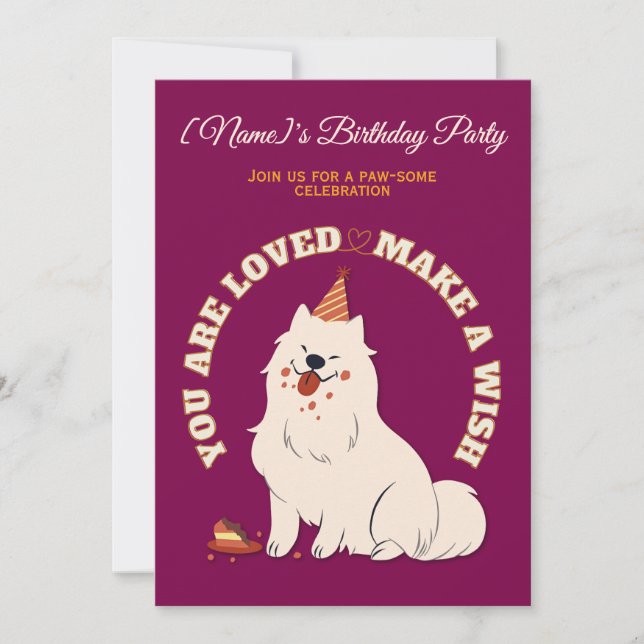 Invitación Custom Dog Birthday Party Invite Make A Wish (Anverso)