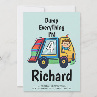 Invitación Custom Dump Everything! I'm 4 Garbage Truck Birth