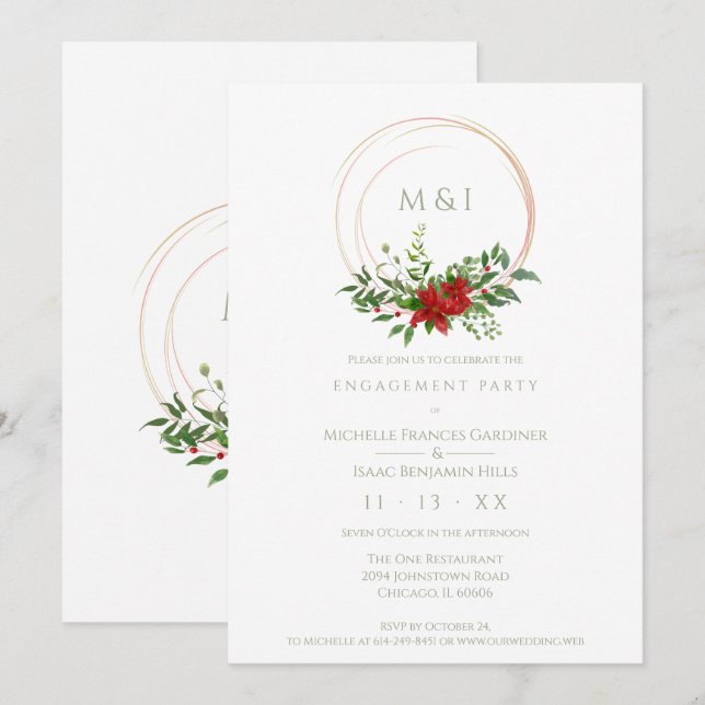 Invitación Custom Elegant Poinsettia Christmas Wedding Party (Anverso / Reverso)