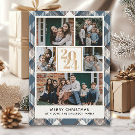 Invitación Custom Family Christmas card with 5 Photos Tartan