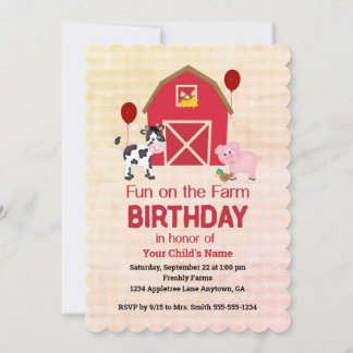 Invitación Custom Fun on the Farm Child Birthday Gingham 