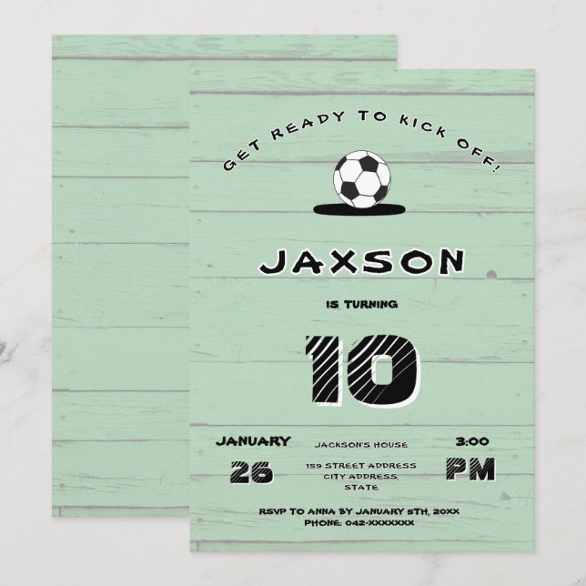 Invitación Custom Green Soccer Birthday Invitation (Anverso / Reverso)