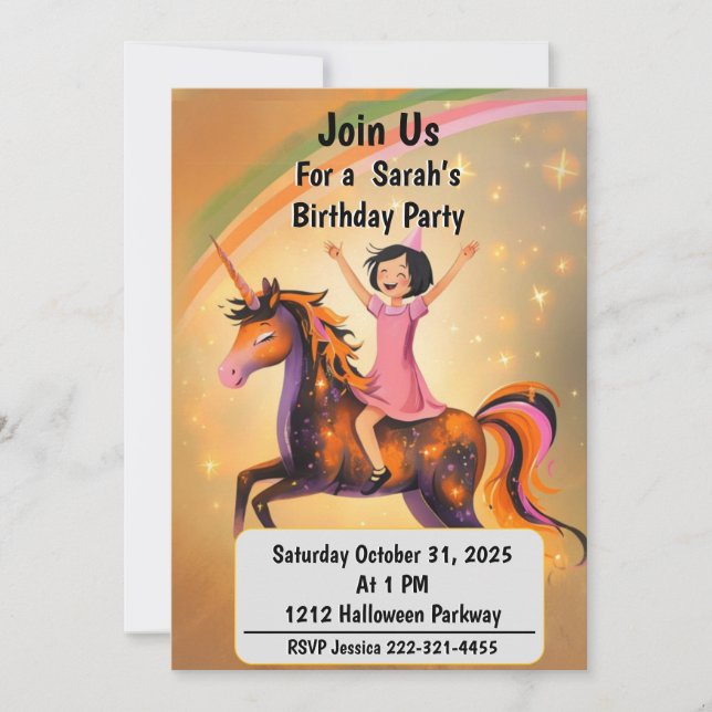 Invitación Custom Halloween Unicorn Birthday Party Invitation (Anverso)