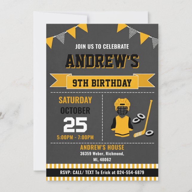 Invitación Custom Hockey Sports Birthday Invitation (Anverso)