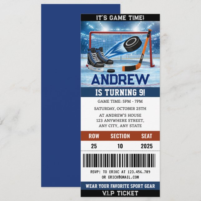 Invitación Custom Hockey Ticket  Birthday Decorations (Anverso / Reverso)